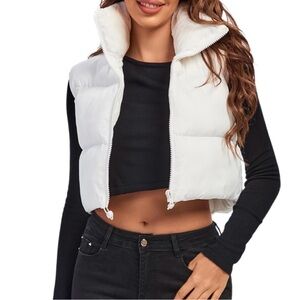 Cropped Puffer Vest Sleeveless High Stand Collar Outerwear Lightweight Gilet NEW